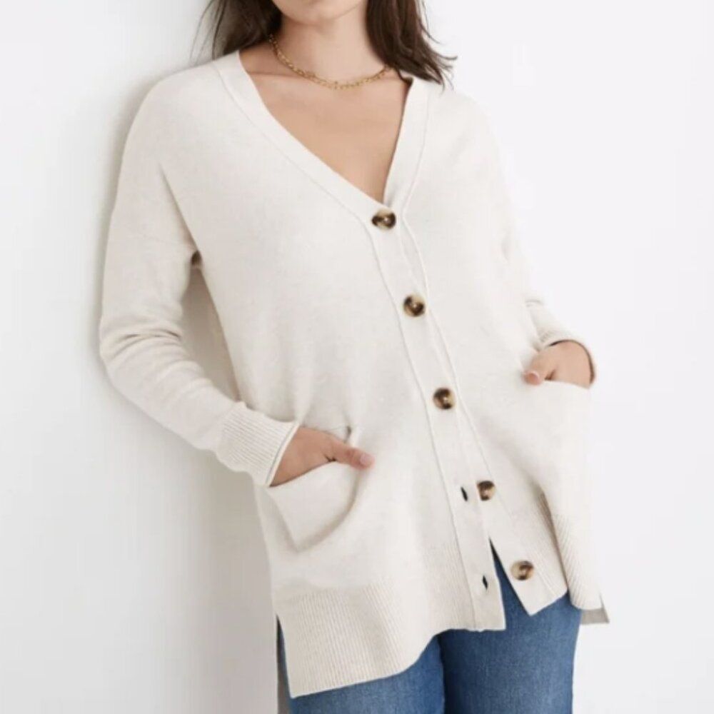 MADEWELL Beige Oatmeal Miller Cardigan Sweater Size Small Tunic Relaxed Fit